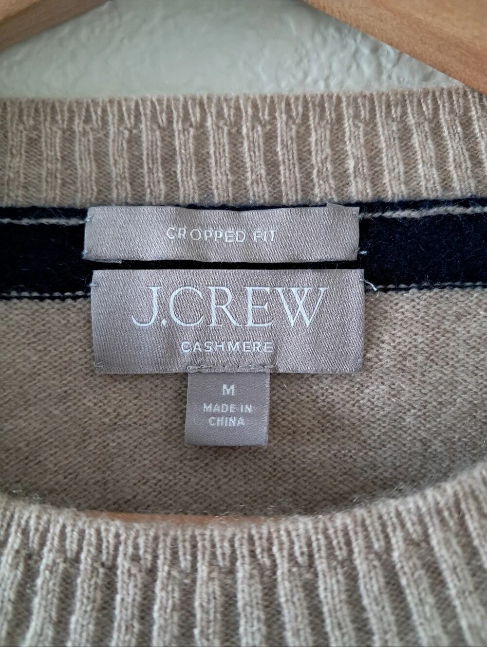 J. Crew Sweater100% Cashmere Striped Cropped  Blue Tan Size Medium